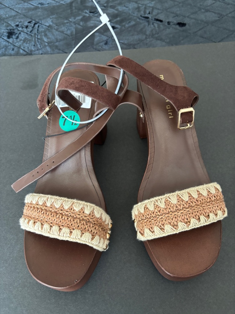 Madden Girl Brown Suede & Crochet Block Heel Sandals size 7.5